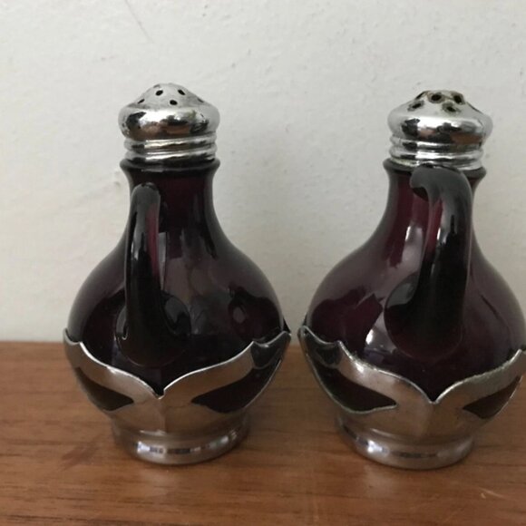 Farber Bros NY Cambridge Glass Amethyst Purple Chrome Salt Pepper Shakers Set - Picture 4 of 6